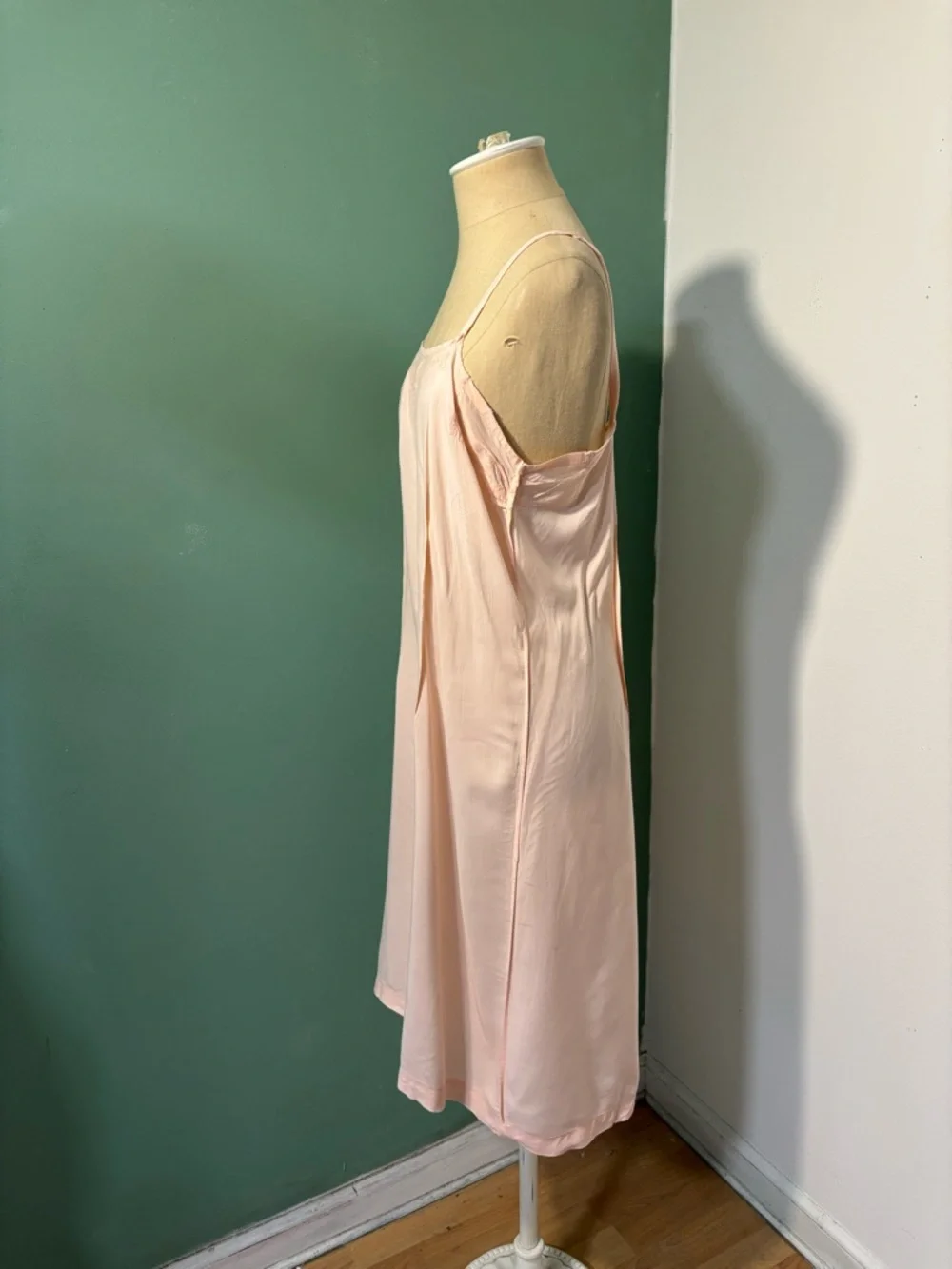 Vintage 1920’s Silk Cotton Blush Lace-Trim Slip - Women's Chemise - Picture 3 of 9